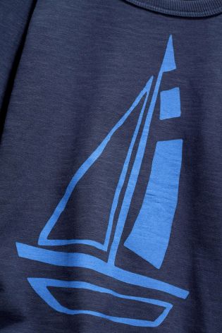 Blue Boat Print Long Sleeve Top (3mths-6yrs)